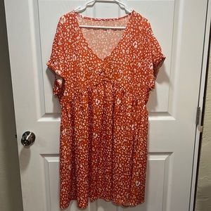 Orange Plus Size V Neck Leopard Print Short Sleeve Mini Dress